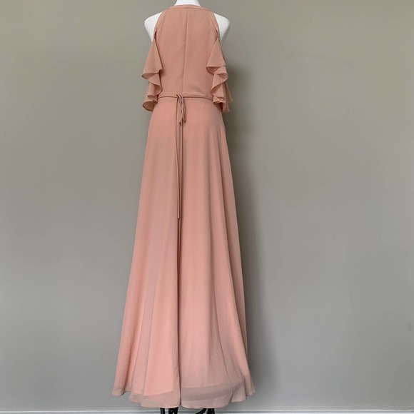 Lulus Easy Listening blush cold shoulder wrap maxi dress polyester chiffon Large - Picture 5 of 10